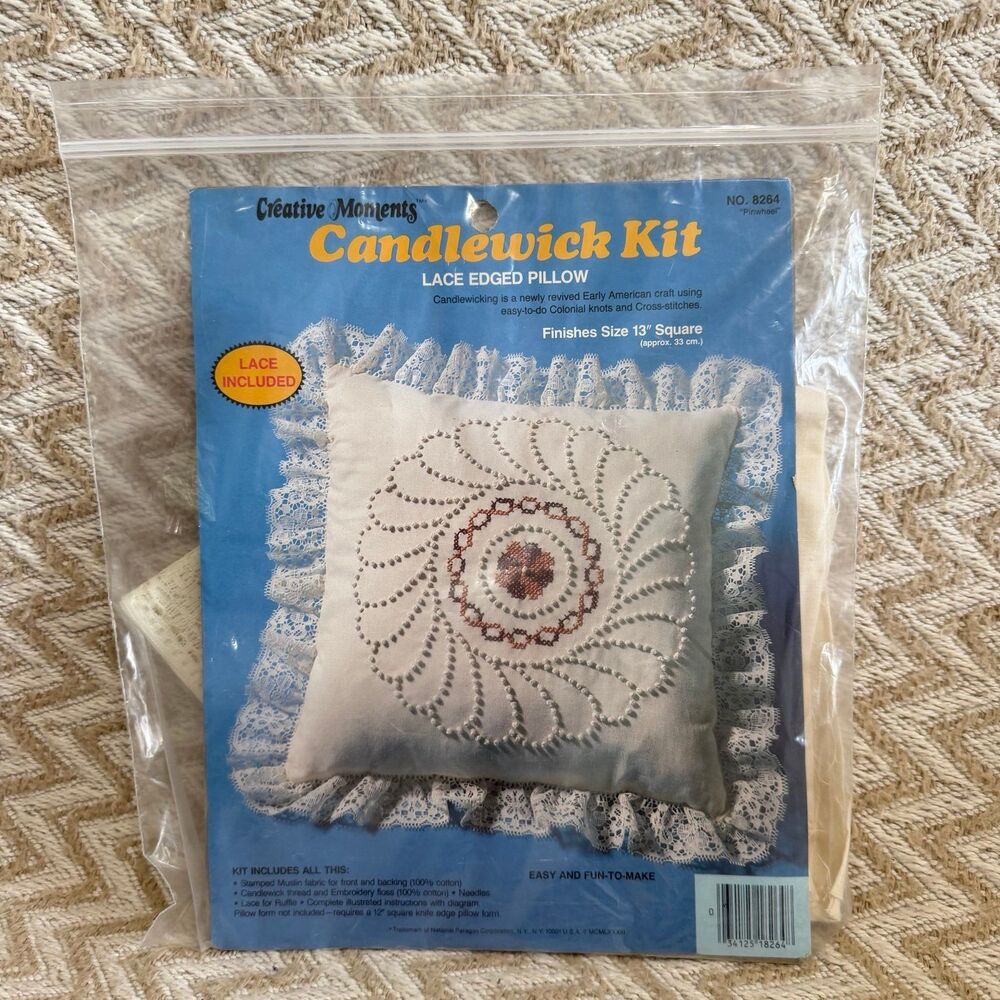 Creative Moments Vintage Lace Edged Pillow Candlewick Kit 13 x 13 NEW